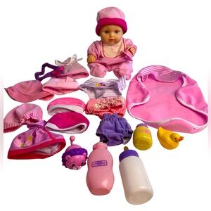 21-Piece baby doll set hats pjs pacifier shirt headband bottle diapers & more